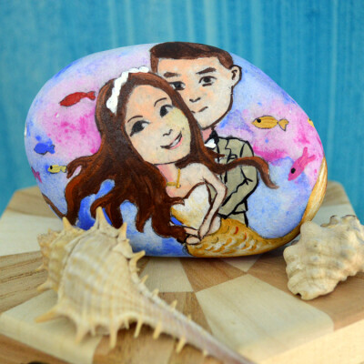 圣诞礼物包邮DIY创意Q版石头人像双人石头画个性定制创意手绘情侣