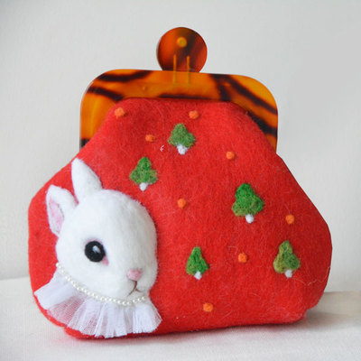 首语~ 原创 手工兔子羊毛毡口金包 斜挎小包包 单肩女包 圣诞礼物