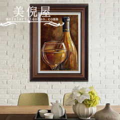 美倪屋 静物香槟红酒纯手绘油画 酒吧餐厅玄关装饰画 酒窑有框画