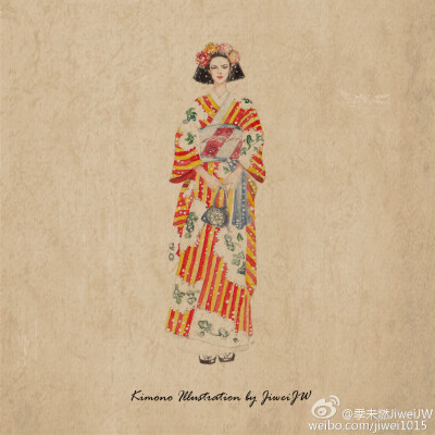 和风东瀛，Girls in Kimonos illustration by JiweiJW