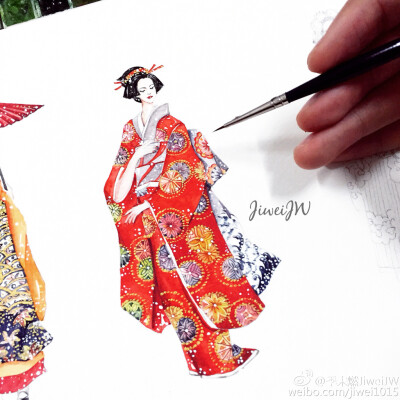 和风东瀛，Girls in Kimonos illustration by JiweiJW