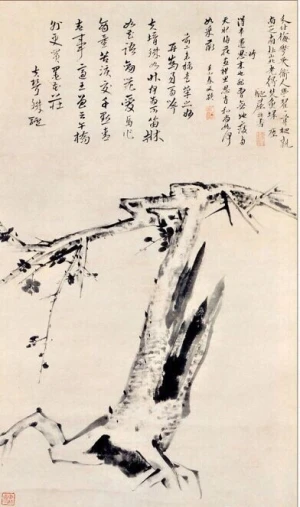 巻け物】「花鳥図 朱O 八大山人」中国 清代画家 肉筆保證 唐