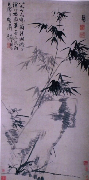 掛け軸】「枯枝孤鳥図 朱O 八大山人」中国 清代画家 肉筆