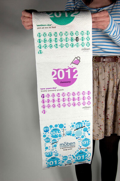 The calendar was printed onto kitchen roll displaying a different gastronomical theme for each month.很酷的创意日历设计