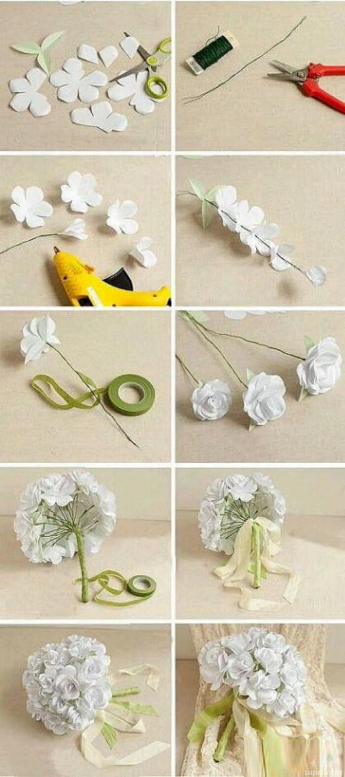 手工。DIY。剪纸。折纸。韩式花束。捧花。