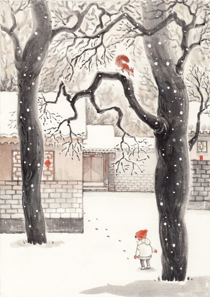 第一场雪 ~ 插画家园 肚子《小小胡同》