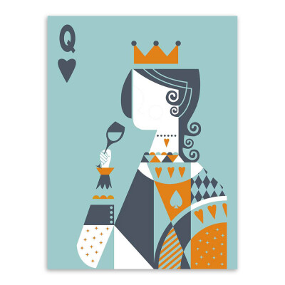  轻艺术 创意插画 皇后 扑克 画芯海报 创意 北欧 简约 抽象 客厅 装饰画