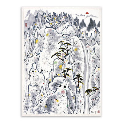 轻艺术 大师名画 黑白 吴冠中 日出 新中式 水墨画 海报画芯 茶室 书房 装饰画