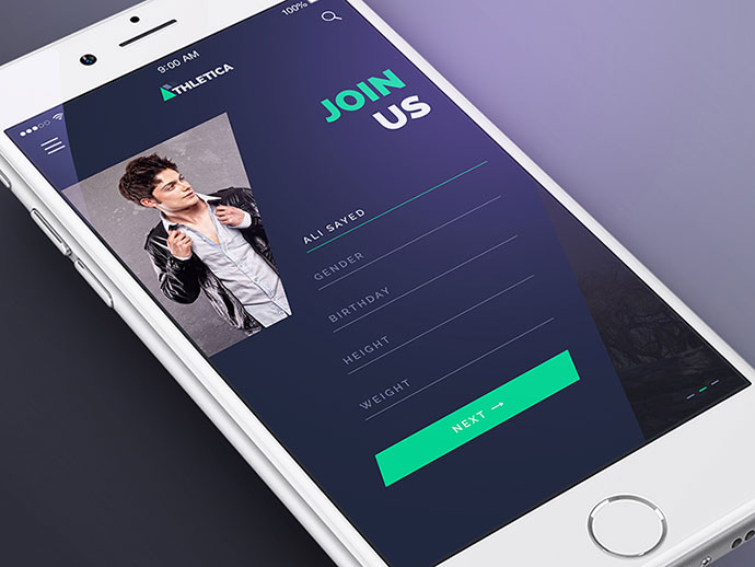 Athletica Login &amp;amp; Register Page - Free Athletics App现代网页注册和登录页面设计案例