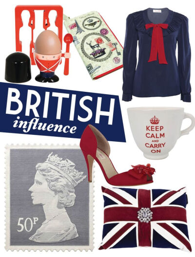 'British Influence' via Adore Home Magazine / CUP SET Egg Soldier cup and toast cutter / PURSE Keepsake zip purse / BLOUSE Alannah Hill The Shock Confession blouse / MUG Keep Calm large mug / HEELS Al…