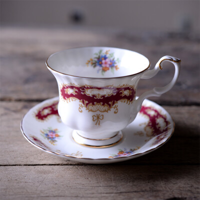 妙HOME “红” 优雅咖啡杯碟 骨瓷 24K手工描金 England Tea cup