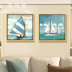 美倪屋 海景帆船纯手绘风景油画 客厅玄关装饰画过道书房挂画包邮