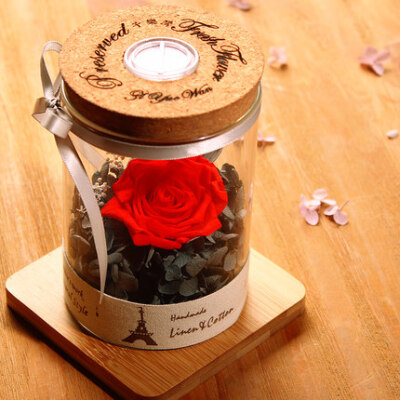 永生花礼盒进口七彩红玫瑰保鲜花玻璃罩干花圣诞节送女友生日礼物