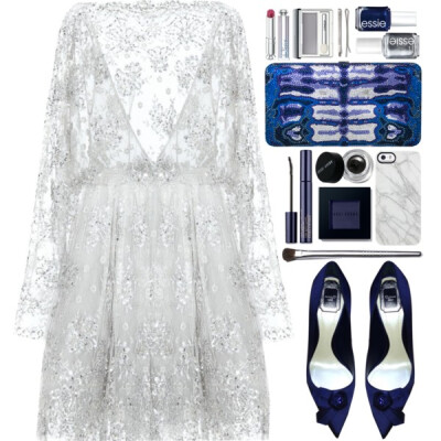 A fashion look from December 2015 featuring short dresses, navy blue shoes and Judith Leiber. Browse and shop related looks.