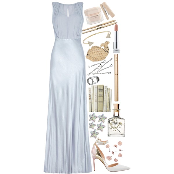 A fashion look from December 2015 featuring floor length evening dresses, pink leather pumps and fish handbag. Browse and shop related looks.