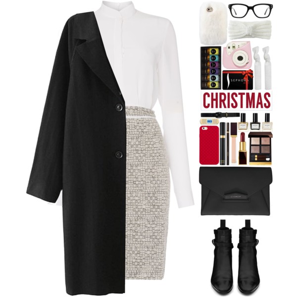 A fashion look from December 2015 featuring shift dress, trench coat and black booties. Browse and shop related looks.