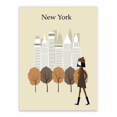  轻艺术 创意插画 简约 世界旅游 城市 海报画芯 现代 纽约 客厅 装饰画