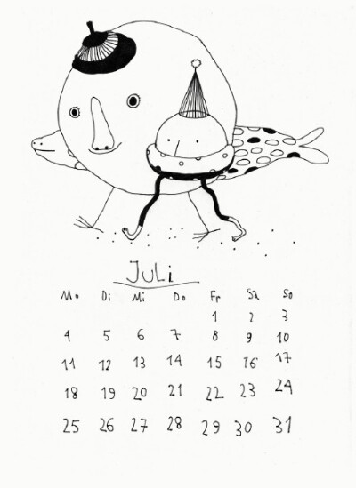 #2016新年日历全收罗# 分享一组来自德国插画师 Ilya Donets 的新年日历设计，黑白色调，简约风格，很合小编口味。