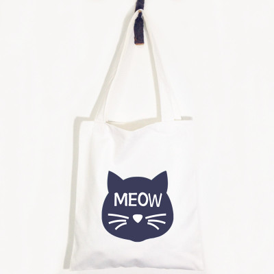独家设计原创文艺MEOW猫咪喵星人学院风单肩斜挎帆布包袋环保布袋