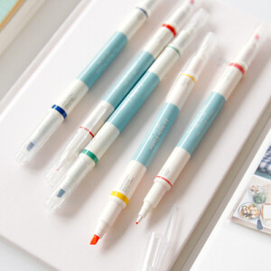 韩国进口正品ICONIC荧光笔马克笔重点笔记号笔彩色双头一套5色入