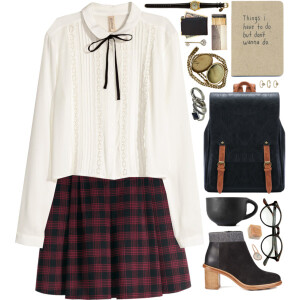 A fashion look from December 2015 featuring white blouse, short skirts and gray boots. Browse and shop related looks.