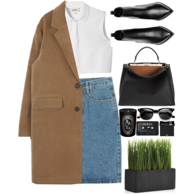 A fashion look from December 2015 featuring polo shirts, single breasted coat and blue skirt. Browse and shop related looks.