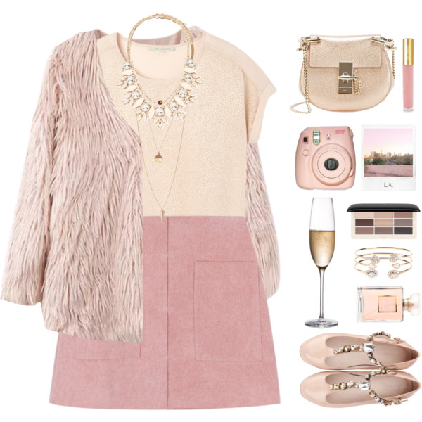 A fashion look from December 2015 featuring pink shirt, long coat and red skirt. Browse and shop related looks.