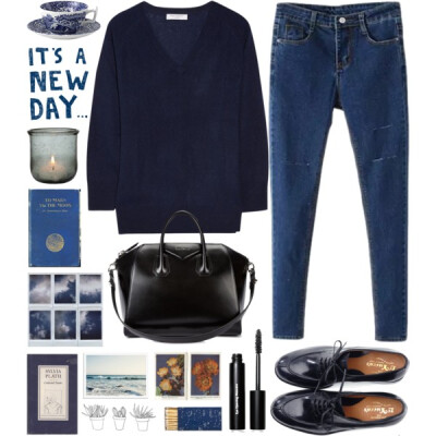 #winter #navy #sweater #jeans #casual