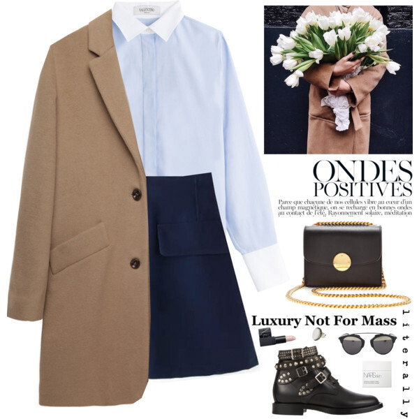 A fashion look from March 2015 featuring blue shirt, wool coat and a line skirt. Browse and shop related looks.