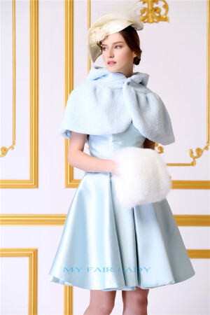 To My Fair Lady 复古法式仿羊皮毛一体清新带帽斗篷外套皮草