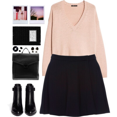 #pink #black #skirt #booties #miumiu #alexanderwang #topshop #sweater