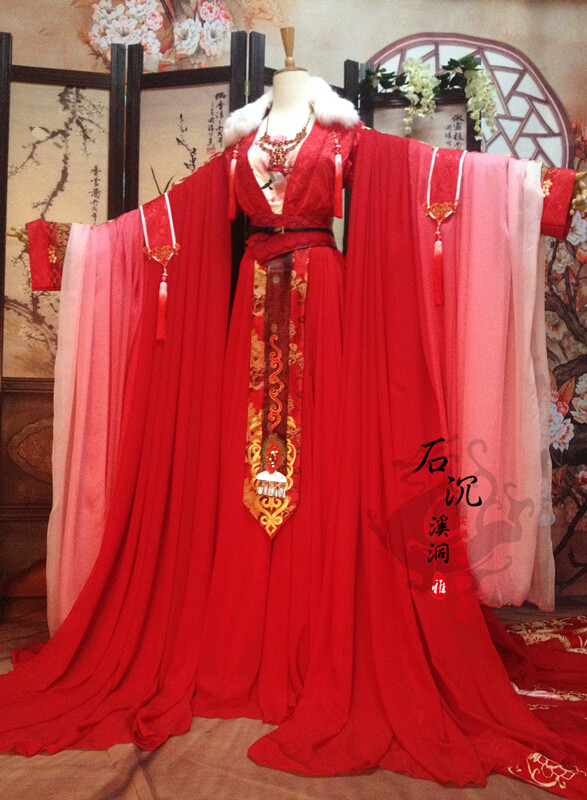 定制 【石沉】古装cos 女 红白渐变婚服华丽祸国 姜沉鱼枕上书 阿兰若