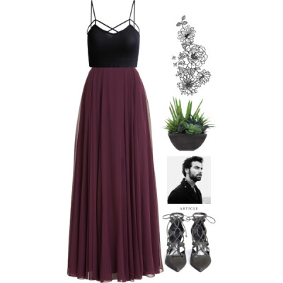 A fashion look from January 2016 featuring black crop shirt, long purple skirt and caged pumps. Browse and shop related looks.