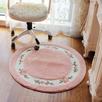 欧式田园 地毯美式乡村地毯 客厅卧室床边毯玄关地垫圆形电脑椅垫