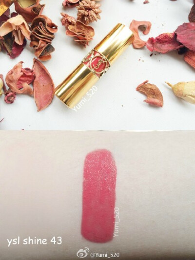 #Yumi唇膏试色# YSL rouge volupte shine 16春季新色（圣罗兰情挑诱光水唇膏）！色号：粉色系43（非常甜美），橘色系46（颜色美但黄皮不要考虑），偏紫调的48（非常显气质?。?。质感很滋润很好上色，我个人喜欢48?！? data-iid=