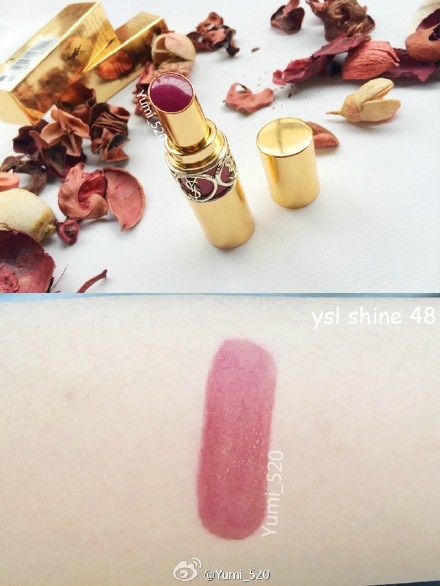 #Yumi唇膏试色# YSL rouge volupte shine 16春季新色（圣罗兰情挑诱光水唇膏）！色号：粉色系43（非常甜美），橘色系46（颜色美但黄皮不要考虑），偏紫调的48（非常显气质！）。质感很滋润很好上色，我个人喜欢48。试色均为厚涂，阳光下拍摄显示器不同光线不同均有色差。