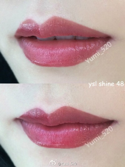 #Yumi唇膏试色# YSL rouge volupte shine 16春季新色（圣罗兰情挑诱光水唇膏）！色号：粉色系43（非常甜美），橘色系46（颜色美但黄皮不要考虑），偏紫调的48（非常显气质?。Ｖ矢泻茏倘蠛芎蒙仙?，我个人喜欢48?！? data-iid=