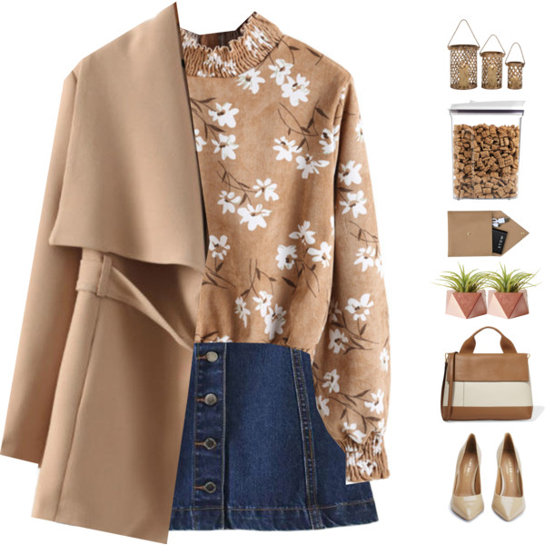 #floral #camelcoat #shein #denimskirt