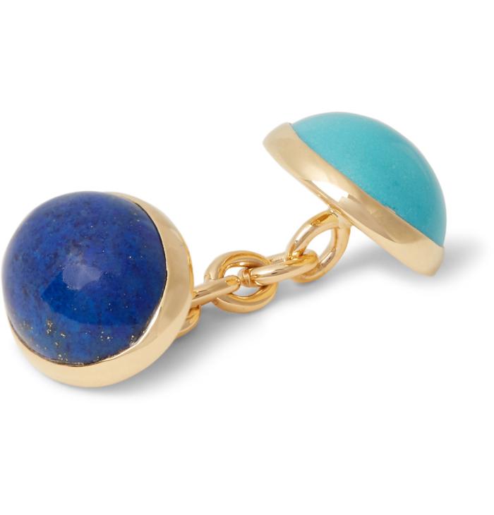 代购 TRIANON 18克拉黄金，青金石和绿松石凸圆形袖扣