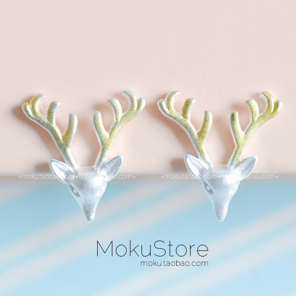 定制 MokuStore●分享●925纯银 哑光 小鹿金色鹿角 耳钉[迷雾森林]