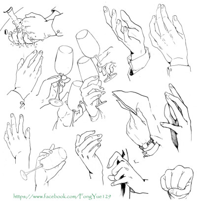 #SAI资源库# 动漫多角度的手部动态！ 肢体的扭转角度是绘画的一大难点！收集一组多角度的手部动态给大家作参考，自己收藏，转需~（原作者：69xuxu69 ）