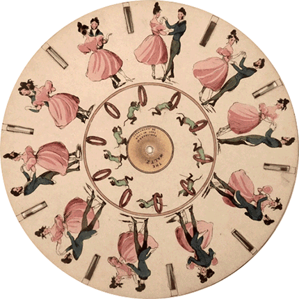 1832年，比利时的物理学家Joseph Plateau根据视觉滞留原理，发明了可以呈现动态图像的装置“Phenakistoscope（费纳奇镜）”，这是被认为动画的最早雏形。丨图片由波士顿艺术家Richard Balzer和洛杉矶的动画设计师Brain Duffy共同完成。