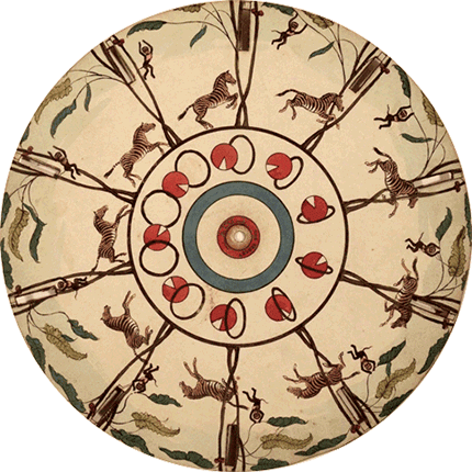 1832年，比利时的物理学家Joseph Plateau根据视觉滞留原理，发明了可以呈现动态图像的装置“Phenakistoscope（费纳奇镜）”，这是被认为动画的最早雏形。丨图片由波士顿艺术家Richard Balzer和洛杉矶的动画设计师Brain Duffy共同完成。