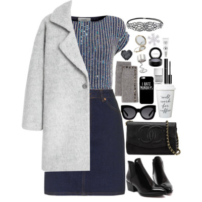 A fashion look from January 2016 featuring crop top, wool coat and high-waisted skirts. Browse and shop related looks.