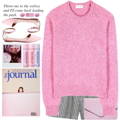 A fashion look from January 2016 featuring pink shirts, elastic waist shorts and pointy toe flats. Browse and shop related looks.