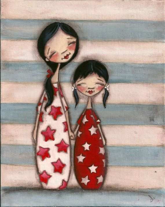 Print of original folk art childrens painting, &amp;quot;TWO&amp;quot; by DUDADAZE: