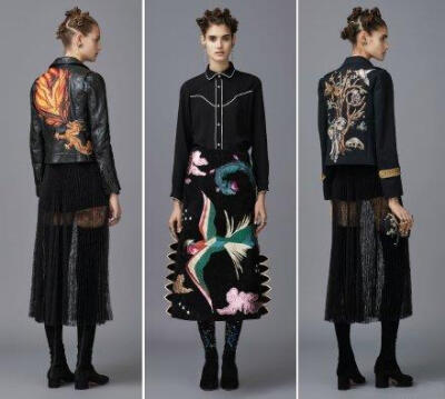 Valentino Pre-Fall 2016｜ 这一季的设计包含美国纽约克莱斯勒大厦图案，东方元素的樱花、龙与仙鹤，还有火山与海浪……宛若一场丰富的环球之旅