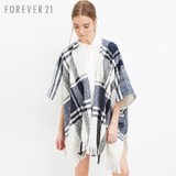 F21格纹流苏针织斗篷披肩 FOREVER21女装