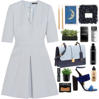 A fashion look from January 2016 featuring short blue cocktail dresses, blue peep toe shoes and blue leather shoulder bag. Browse and shop related looks.