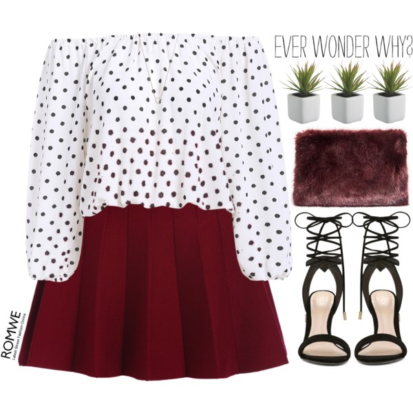 Skirt: http://www.romwe.com/Elastic-Waist-Flare-Maroon-Skirt-p-122698-cat-682.html?utm_source=polyvore&amp;amp;utm_medium=set&amp;amp;url_from=mihreta-m Top: http://www.romwe.com/Off-The-Shoulder-Polka-Dot-Top-p-146440-cat-670.html?utm_source=polyvore&amp;amp;utm_medium=set&amp;amp;url_from=mihreta-m